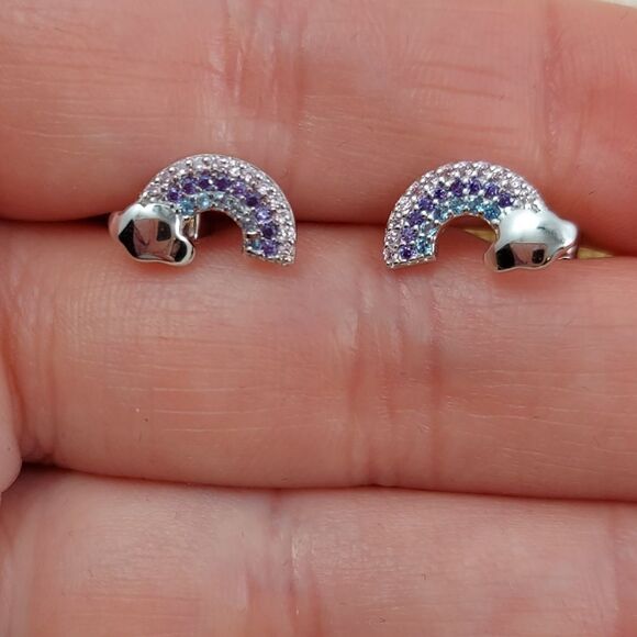 925 Silver Platinum Plated Rainbow Earrings - Picture 6 of 8